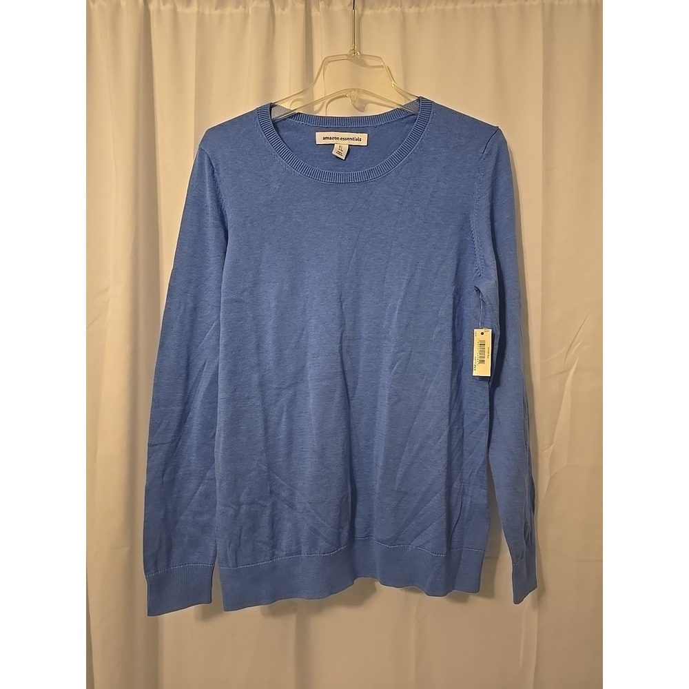 Amazon Essentials Blue Women's Long-Sleeve Lightweight Crewneck Sweater, Large